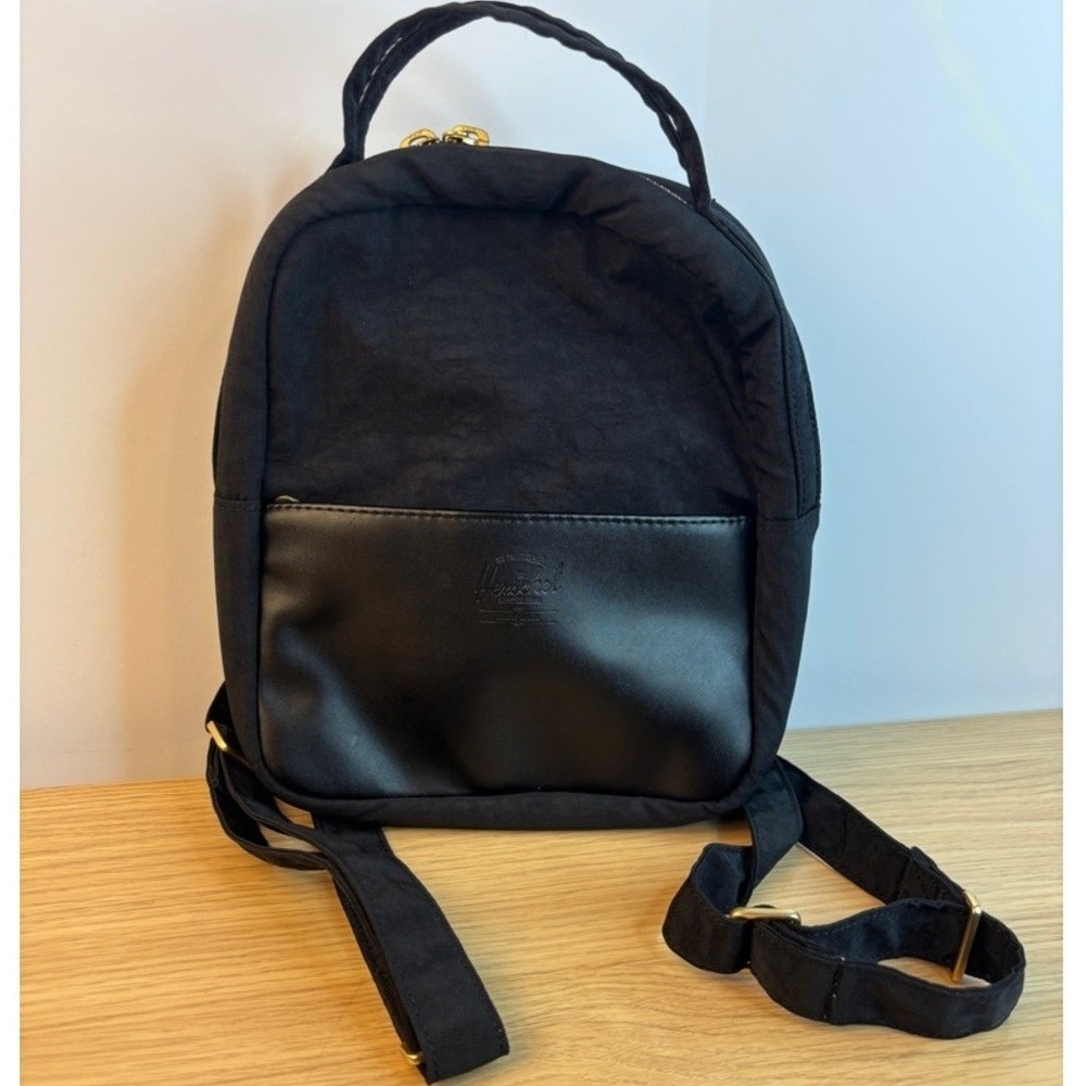 Herschel Supply Co. Nova Mini Backpack Black Canvas Faux Leather Gold Zippers